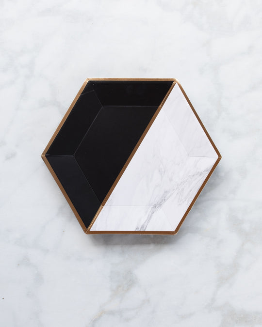 Harlow & Grey Vanity - White Marble and Black Colorblock Large Paper Plates - Pack of 8