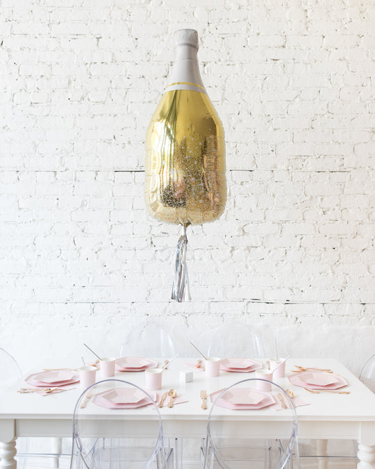 36in Gold Champagne Bottle Foil Balloon with Silver Skirt Centerpiece