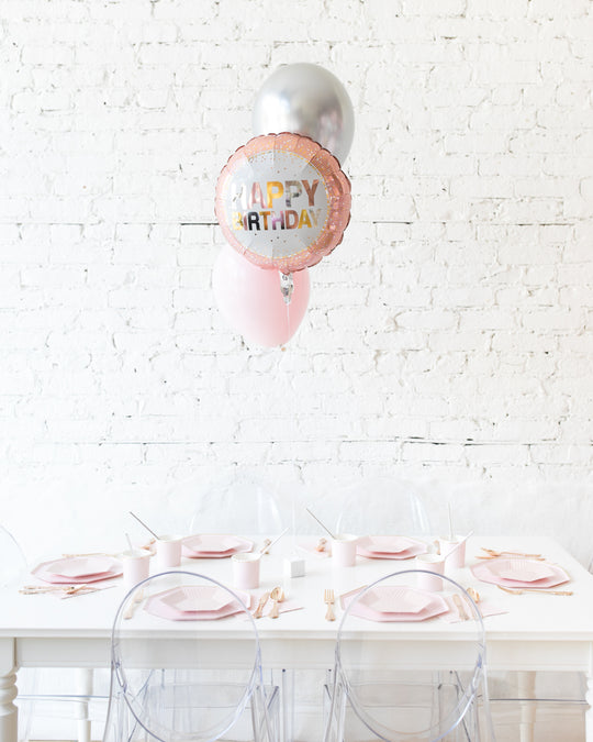 Pink Chic - Happy Birthday Foil and 11in Balloons Centerpiece - bouquet of 3