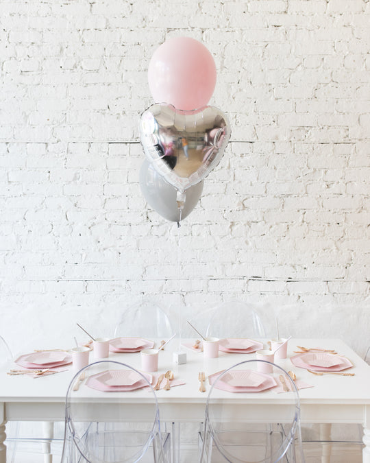 Pink Chic - Heart Foil and 11in Balloons Centerpiece - bouquet of 3