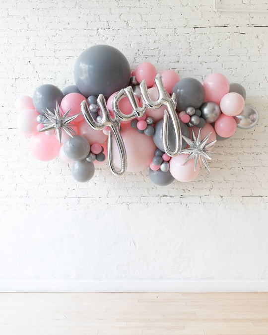 OUTDOOR-Pink Chic - Yay Script Backdrop Balloon Garland Install Piece