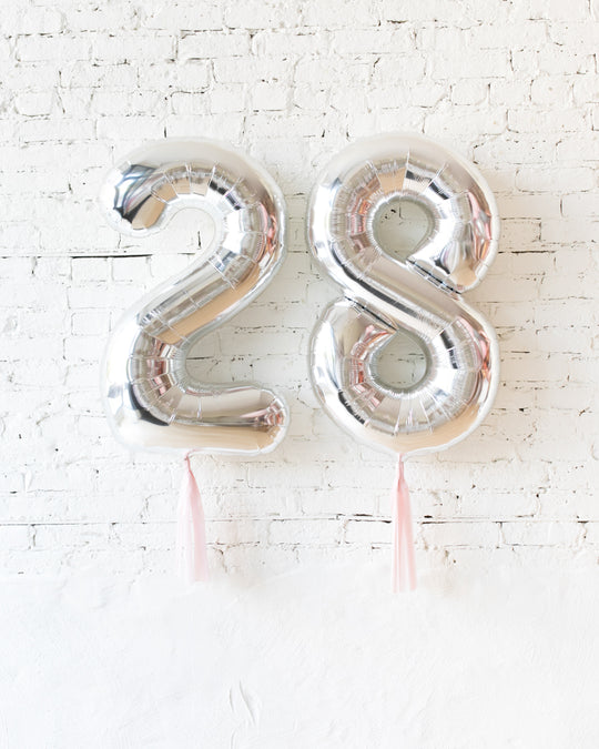 34in Silver Foil Numbers with Pink Skirts