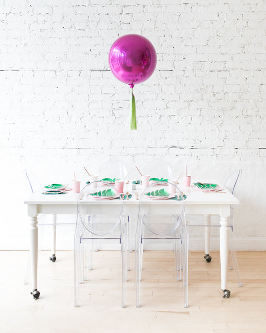 16in Bright Pink Foil Balloon with Matcha Skirt Centerpiece