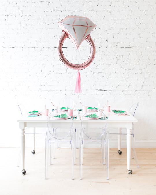 Rose Gold Diamond Ring Foil Balloon with Pink Skirt Centerpiece