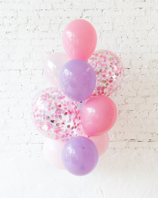 Princess Theme Confetti and 11in Balloons - bouquet of 10