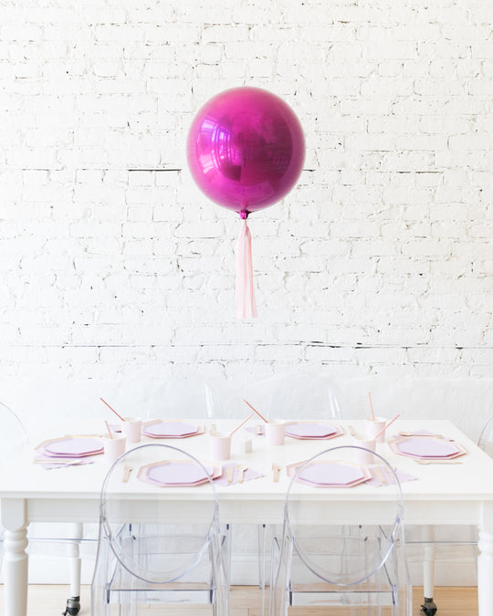 16in Bright Pink Orb Foil Balloon and Pink Skirt Centerpiece