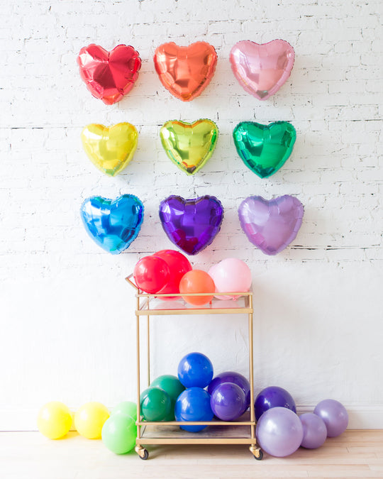 Rainbow Palette Foil Hearts Backdrop and Floor Balloon Set
