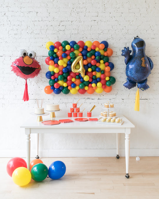 Sesame Street Theme - Balloon Board, Elmo & Cookie Monster Foil Balloons Set