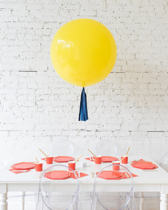Yellow Giant Balloon and Navy Skirt Centerpiece