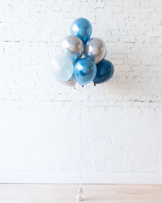 GIFT-Blues & Silver 11in balloons - bouquet of 10