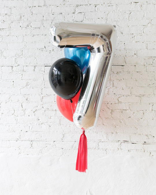 Superhero Theme - Customizable Number and 11in Balloons - bouquet of 4