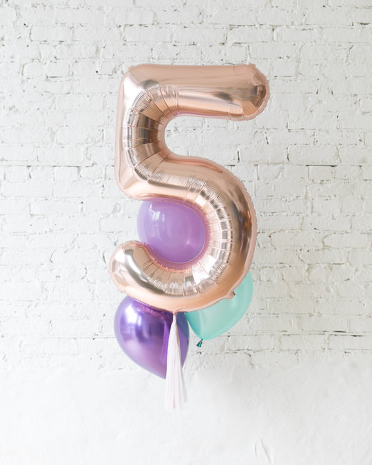 Custom Mermaid Theme Foil Number and latex Balloons - bouquet of 4