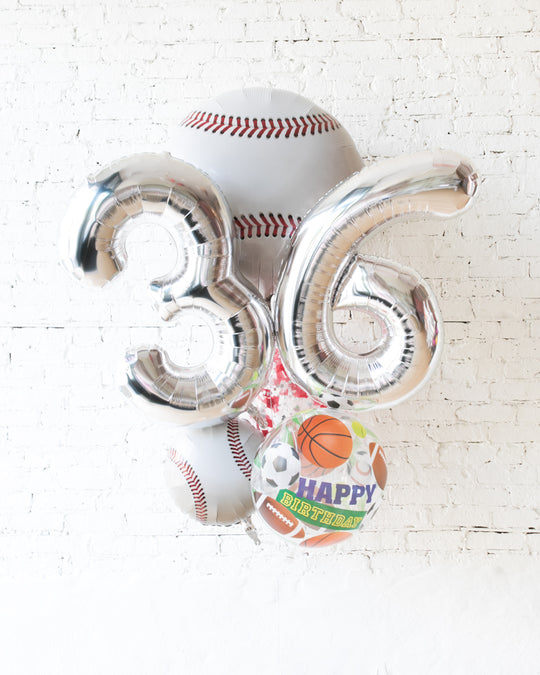 GIFT-Baseball Theme - Double-Digit Number Balloon Bouquet