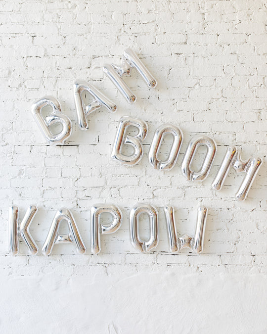 16in Silver BAM BOOM KAPOW Foil Letters Set