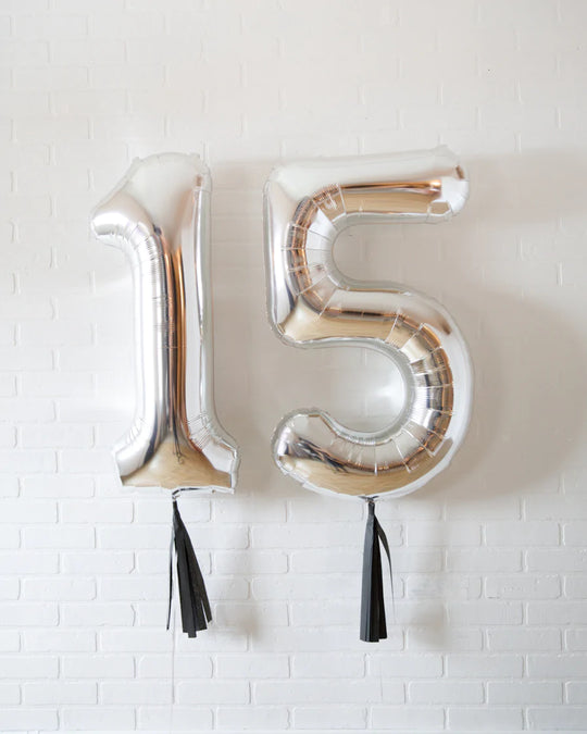 The Upside Down - 34in Silver Foil Numbers with Red Skirts