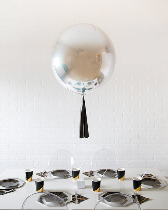 Club Cool  - 21in Silver Orb Foil Balloon with Matcha Skirt Centerpiece