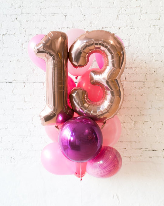 GIFT-Pretty in Pink Palette - Double-Digit Foil and Latex Balloon Bouquet