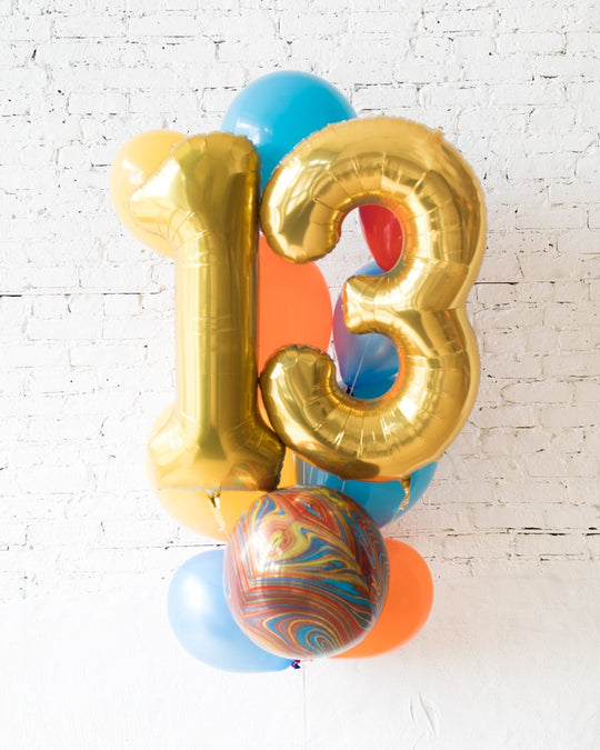 GIFT-Marble Palette - Double-Digit Foil and Latex Balloon Bouquet