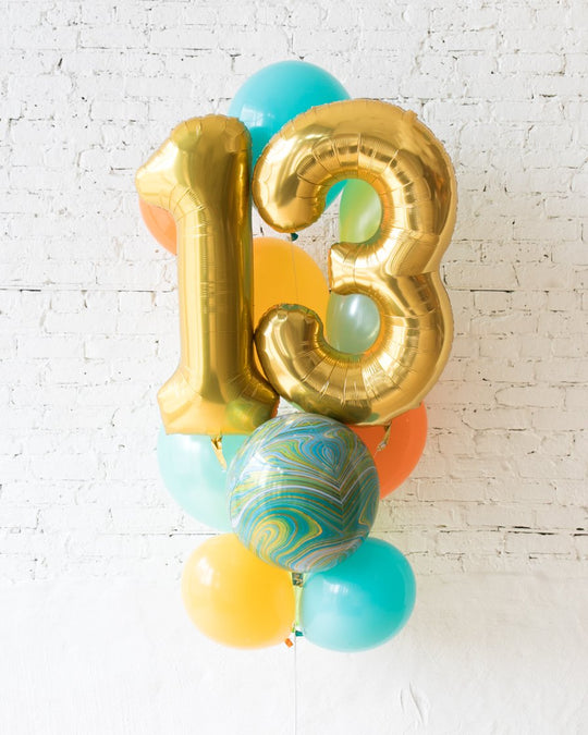 GIFT-Sun and Surf Palette - Double-Digit Foil and Latex Balloon Bouquet
