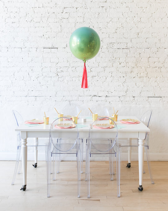 16in Blue & Green ombré Foil Balloon with Coral Skirt Centerpiece