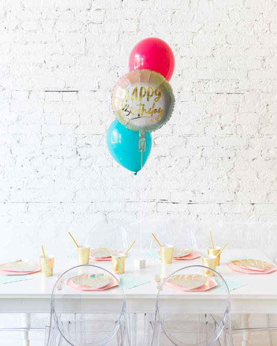 Tropical Time - Happy Birthday Foil and 11in Balloons Centerpiece - bouquet of 3