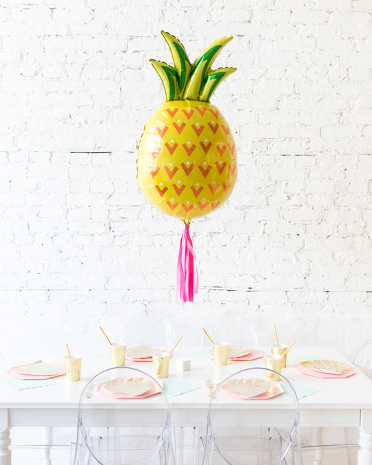 36in Pineapple Foil Balloon with Bright Pink Skirt Centerpiece