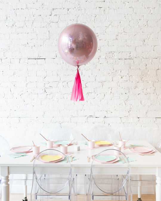 16in Pastel Pink Orb Foil Balloon and Fuchsia Skirt Centerpiece