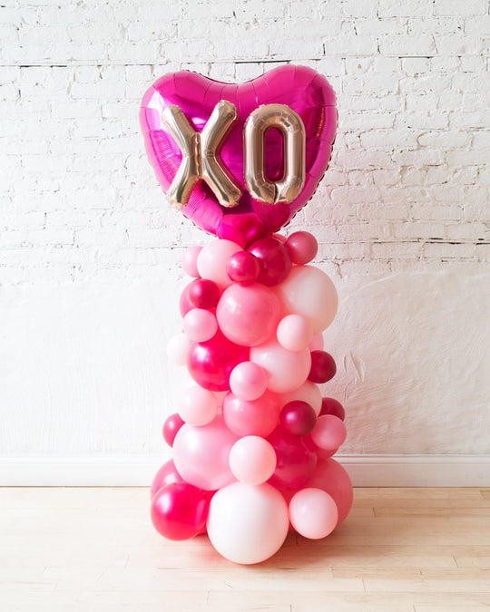 Valentine's Day - Magenta XO Heart Balloon Column - 4ft