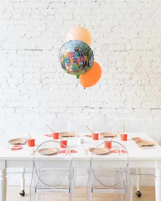 Woodland Theme - HAPPY BIRTHDAY and 11in Balloons Centerpiece - bouquet of 3