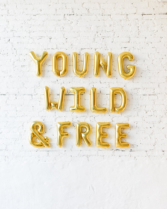 16in Gold YOUNG, WILD & FREE Foil Letters Set